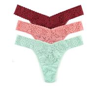Hanky Panky Daily Lace Original Rise Thong - Unterhosen Damen im Elastischen Spitze, 3 Stück, Tanga Damen mit hoher Taille, Unterwäsche Frauen Set und Slip Damen aus Baumwolle und Nylon, Einheitsgröße