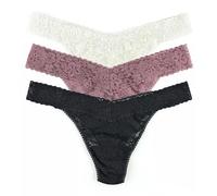 Hanky Panky Daily Lace Original Rise Thong - Unterhosen Damen im Elastischen Spitze, 3 Stück, Tanga Damen mit hoher Taille, Unterwäsche Frauen Set und Slip Damen aus Baumwolle und Nylon, Einheitsgröße