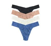 Hanky Panky Daily Lace Original Rise Thong - Unterhosen Damen im Elastischen Spitze, 4 Stück, Tanga Damen mit hoher Taille, Unterwäsche Frauen Set und Slip Damen aus Baumwolle und Nylon, Einheitsgröße
