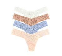 Hanky Panky Daily Lace Original Rise Thong - Unterhosen Damen im Elastischen Spitze, 4 Stück, Tanga Damen mit hoher Taille, Unterwäsche Frauen Set und Slip Damen aus Baumwolle und Nylon, Einheitsgröße