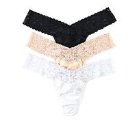 hanky panky Damen Low Rise Organic Cotton Thongs with Lace (3er Pack), Schwarz, Weiß, Chai, Einheitsgröße