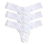 hanky panky Low Rise Thong - Tanga, Unterwäschen Damen Baumwolle Tiefer Schnitt, Lingerie Slip Damen aus Stretch-Spitze Signature Lace, Color Weiss - One Size [3er-Pack]