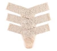 hanky panky Low Rise Thong - Tanga, Unterwäschen Damen Baumwolle Tiefer Schnitt, Lingerie Slip Damen aus Stretch-Spitze Signature Lace, Color Chai - One Size [3er-Pack]