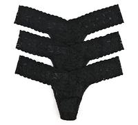 hanky panky Low Rise Thong - Tanga, Unterwäschen Damen Baumwolle Tiefer Schnitt, Lingerie Slip Damen aus Stretch-Spitze Signature Lace, Color Schwarz - One Size [3er-Pack]