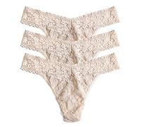 hanky panky Original Rise Thong - Tanga, Unterwäschen Damen Baumwolle Normalschnitt, Lingerie Slip Damen aus Stretch-Spitze Signature Lace, Color Chai - One Size [3er-Pack]