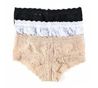 hanky panky, Siganture Lace Boyshort 3 Pack, Black, White & Chai, Medium