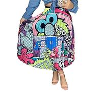 HANMAX Damen Graffiti-Rock mit Faltenrock Cartoon-Druck Elastischer Taille A-Linie Swing Midirock