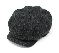 Hanna Hats Herren Donegal Tweed JP Cap Irish Flat Cap Newsboy Cap Made in Ireland, Fischgrätenmuster in Schwarz und Anthrazit, large