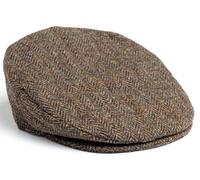 Hanna Hats Herren-Fahrermütze aus Donegal-Tweed im Vintage-Stil, flach, Hergestellt in Irland, 100% Wolle (braunes Fischgrätenmuster), Größe L