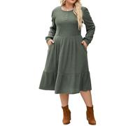 Hanna Nikole 2025 Armeegrün Strickkleider Damen Pulloverkleid Große Größe Hohe Elastizität Langarm Kleider Strick