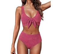 Hanna Nikole Badeanzug Damen, Bauchweg Bikini Push Up Bademode Textured Bikini-Oberteil Und High Waist Bikinis Hose,Bescheidene Schwimmanzug,Curvy Strandmode Glitzer Badebekleidung