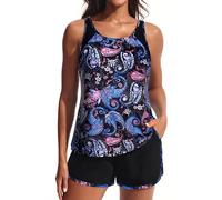 Hanna Nikole Badeanzug Damen Große Größe Zweiteilig Sport Bauchweg Tankini Push Up Strandmode Und High Waist Badeshorts Mit Taschen Bademode Badebekleidung Eingearbeitetes Höschen Schwimmanzug