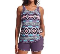 Hanna Nikole Badeanzug Damen Große Größe Zweiteilig Sport Bauchweg Tankini Push Up Strandmode Und High Waist Badeshorts Mit Taschen Bademode Badebekleidung Eingearbeitetes Höschen Schwimmanzug