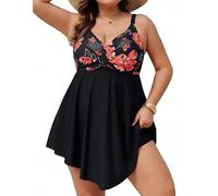 Hanna Nikole Badeanzug Damen Große Größen Bauchweg Badekleid Push Up Bademode Einteiler Strandkleid Crossover Badebekleidung Mit Badeshorts Weiche Schwimmanzug Verstellbarer Strandmode