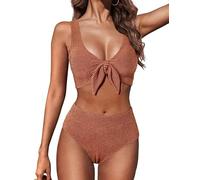 Hanna Nikole Bikini Damen Set Bauchweg,Push Up Badeanzug Bademode Textured Bikini-Oberteil Und High Waist Bikinis Hose Bescheidene Schwimmanzug Curvy Strandmode Glitzer Badebekleidung