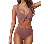 Hanna Nikole Bikini Damen Set Push Up,Badeanzug Bauchweg Textured Bademode Bikini-Oberteil Und High Waist Bikinis Hose Bescheidene Schwimmanzug Curvy Strandmode Glitzer Badebekleidung