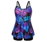 Hanna Nikole Damen Bauchweg Tankinis Sommer Wickel Bademode Zweiteiliger für Mollige Lila Ananas 46