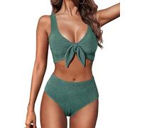 Hanna Nikole Damen Bikini Set,Badeanzug Bauchweg Push Up Bademode Textured Bikini-Oberteil Und High Waist Bikinis Hose Bescheidene Schwimmanzug Curvy Strandmode Glitzer Badebekleidung