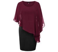 Hanna Nikole Damen Große Größe Chiffon Cape Cocktailkleid Knielang Abendkleid mit Overlay
