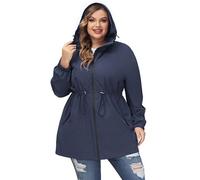 Hanna Nikole Damen Große Größe Regenjacke mit Kapuze Taschen Navy Blau 48
