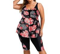 Hanna Nikole Damen Große Größe Tankini Set Weibchen Übergröße Push Up Tankini Bauchweg Badekleider Orangefarbene Blüten 48