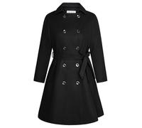 Hanna Nikole Damen-Mäntel Große Größen Zweireihiger Wollmantel mit Taschen Gürtel Langarm Mittellanger Trenchcoat Schwarz 52