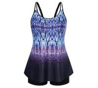 Hanna Nikole Damen Zweiteiliger Badeanzug Bauchweg Tankini A-Linie Badeoberteile für Mollige Violetter Farbverlauf 56