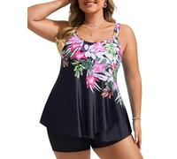 Hanna Nikole Damen Zweiteiliger Bademode U Ausschnitt Strandmode Sommer Freizeit Oberteil für Mollige Rosa Blume 50