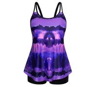 Hanna Nikole Damen Zweiteiliger Tankini Bauchweg Badeanzug A-Linie Badeoberteile für Mollige Lila Tie Dye 56