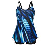 Hanna Nikole Dehnbarem Badeanzug Zweiteilig Badeanzüge A-Linie Badeoberteile für Mollige Frauen Blaue Streifen 48