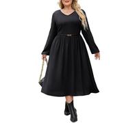 Hanna Nikole Elegantes langes Patchwork-Kleid in Übergröße, einfarbig, 2 Taschen, Geripptes Strickdesign