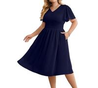 Hanna Nikole GroßE GrößE Midikleid Damen Festlich Elegant Chiffon-Kleider RüSchenäRmel Freizeitkleider Halbformelles Sommerkleid FließEndes HochzeitsgäSte Midikleid A-Linien-Kleid