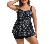 Hanna Nikole Große Größen Tankini-Set Damen Bauchweg Zweiteiler Badeanzug 2026 Überschneidend Schwimmanzug A-Linie Badekleid mit High Waist Badeshorts Strandmode
