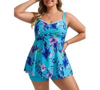 Hanna Nikole Große Größen Tankini-Set Damen Bauchweg Zweiteiler Badeanzug 2026 Überschneidend Schwimmanzug A-Linie Badekleid mit High Waist Badeshorts Strandmode