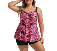 Hanna Nikole Große Größen Tankini-Set Damen Bauchweg Zweiteiler Badeanzug 2026 Überschneidend Schwimmanzug A-Linie Badekleid mit High Waist Badeshorts Strandmode