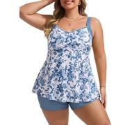 Hanna Nikole Große Größen Tankini-Set Damen Bauchweg Zweiteiler Badeanzug 2026 Überschneidend Schwimmanzug A-Linie Badekleid mit High Waist Badeshorts Strandmode