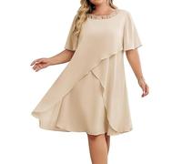 Hanna Nikole Kleider Hochzeitsgast Damen GroßE GrößE Chiffon Abendkleider Mit Pailletten Rundhalsausschnitt Elegant Cocktailkleid Festlich Midikleid FüR Die Brautmutter