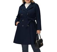 Hanna Nikole Mäntel Frauen Große Größen Zweireihiger Wollmantel mit Taschen Gürtel Navy Blau 52 Langarm Mittellanger Trenchcoat