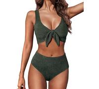 Hanna Nikole Push Up Bikini,Badeanzug Damen Bauchweg,Bademode Textured Bikini-Oberteil Und High Waist Bikinis Hose,Bescheidene Schwimmanzug,Curvy Strandmode Glitzer Badebekleidung