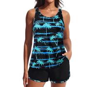 Hanna Nikole Tankini Damen Große Größen Zweiteilig Sport Badeanzug Bauchweg Push Up Tankini Oberteil Und High Waist Badeshorts Mit Taschen Bademode Schwimmanzug Badebekleidung Strandmode