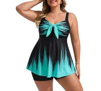 Hanna Nikole Tankini mit Shorts Bauchweg Badekleid Badeanzüge für Mollige Frauen Blaugrüner Farbverlauf 50