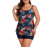 Hanna Nikole Tankinis Set Damen Beachwear Zweiteiliger Badeanzüge für Mollige Navy Blau Blume 48