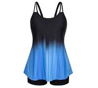 Hanna Nikole Zweiteilig Badeanzüge Dehnbarem Badeanzug A-Linie Badeoberteile für Mollige Frauen Blau Schwarz 56