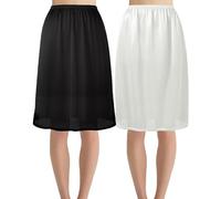 Hanpceirs 2 Stück Damen Petticoat Unterröcke für Damen halbe Slips für unter Kleider Satin Rock Extenders 59 Schwarz und Weiß XL