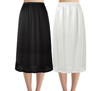 Hanpceirs 2 Stück Damen Petticoat Unterröcke für Damen halbe Slips für unter Kleider Satin Rock Extenders 79 Schwarz und Weiß L