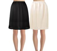 Hanpceirs 2 Stück Damen Petticoat Unterröcke für Damen halbe Slips für unter Kleider Satin Rock Extenders 50cm Schwarz und Beige M