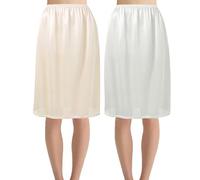 Hanpceirs 2 Stück Damen Petticoat Unterröcke für Damen halbe Slips für unter Kleider Satin Rock Extenders 59 Weiß und Beige XL