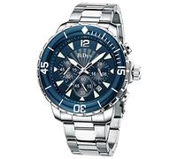 HANPOSH Herren Uhr Männer Chronographen Edelstahl Wasserdicht Designer Armbanduhr Herren Leuchtende Analog Datum Metallarmband Großes Datum Kalender Business Uhr für Herren-Silber Blau