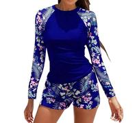 Hanraz Badeanzug Mit Bein Damen, Langarm Badeanzug Damen Uv Schutz Mit Bein Schwimmshirt Badeshorts Rash Guard Surfanzug Bikini Surfen Badeshirt Bademode Schwimmanzug