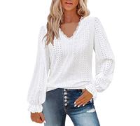 Hanraz Blusen & Tuniken Für Damen, Lässig Mode Boho Tunika Spitzenbluse Elegant Schickes Mit Lochstickerei Bluse Blusenshirt Puffärmel Leicht Und Luftig Ausgefallene Wickelbluse Trachtenblusen
